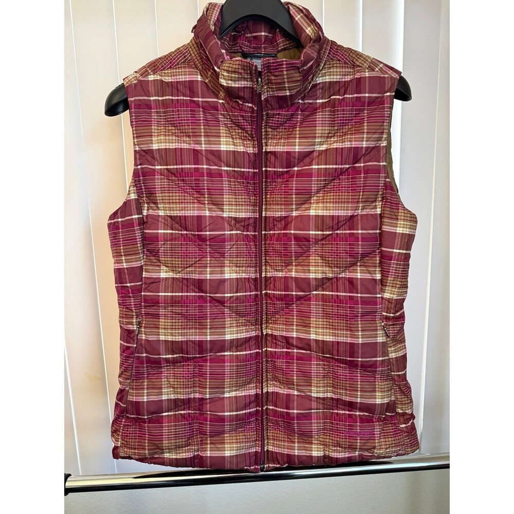 Women’s Patagonia Red Plaid Puffer Insulated 75% Goose down Vest Size Large